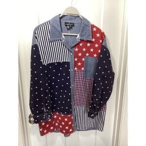 Vintage Carole Little Jean Denim Shirt Pearl Snap Buttons Americana Patriotic XL